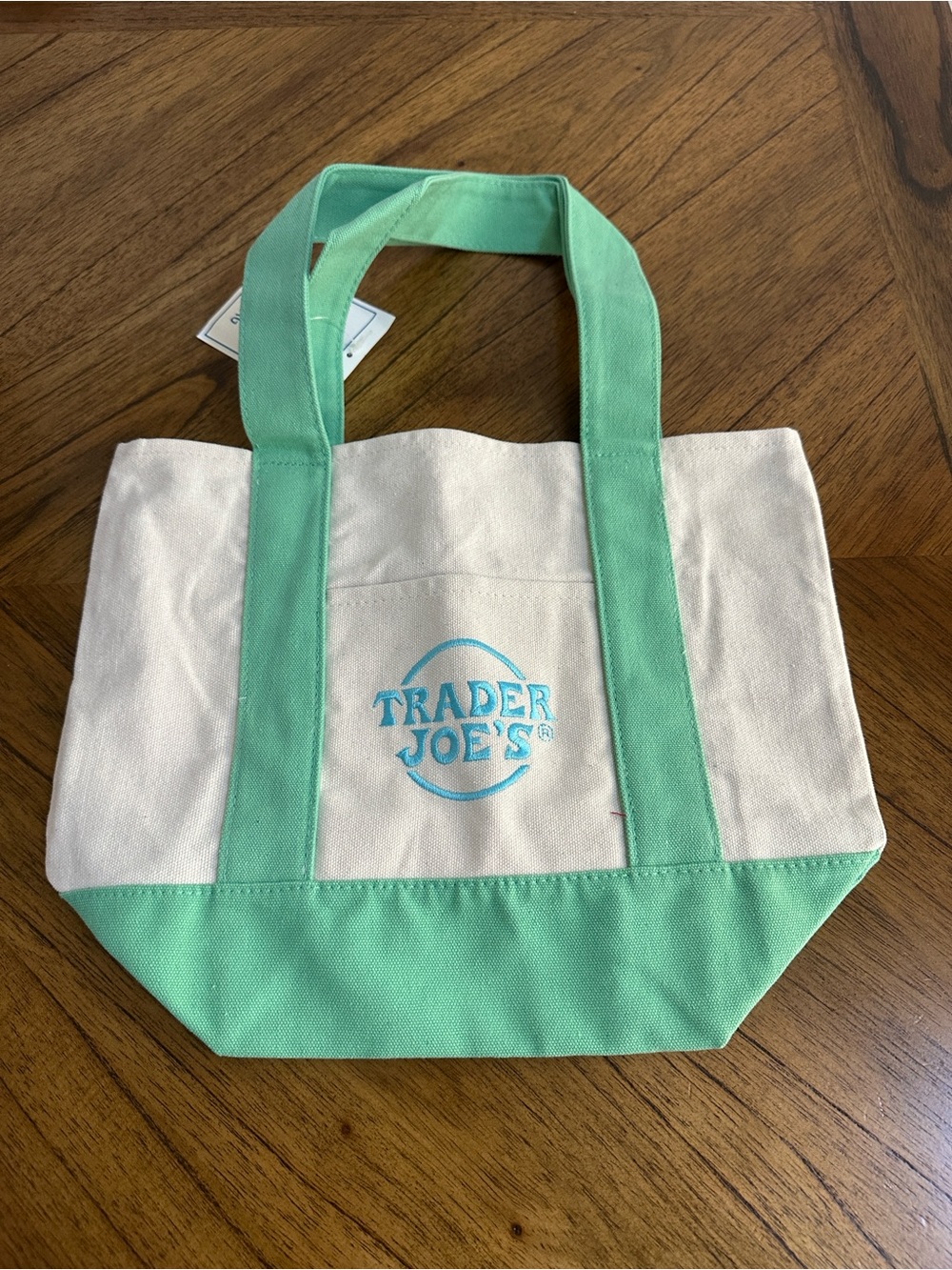 Trader Joe's Canvas Tote Bag in Mint and Cream